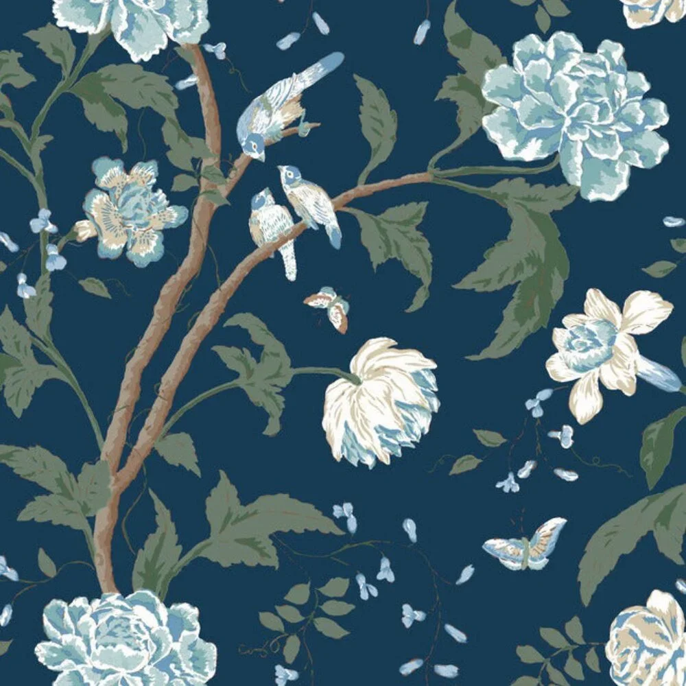 5 NIB rolls of York Teahouse Floral wallpaper in navy